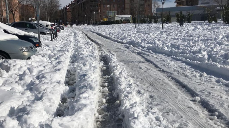 Una calle de Móstoles tras el paso de la borrasca Filomena, en enero de 2021